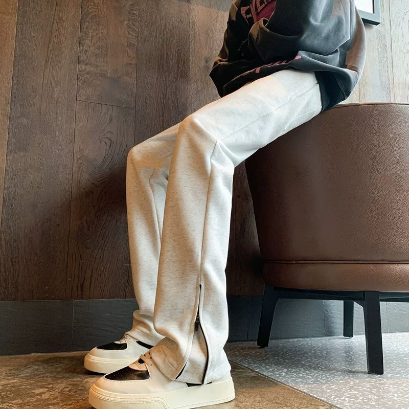 グレーパンツ 裾ジップデザイン裏起毛 スウェット