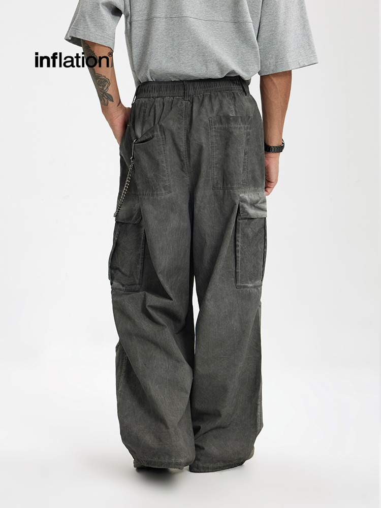 グレー パンツ 男女兼用 グレー カーゴパンツ ビンテージ風 ワイド 無地