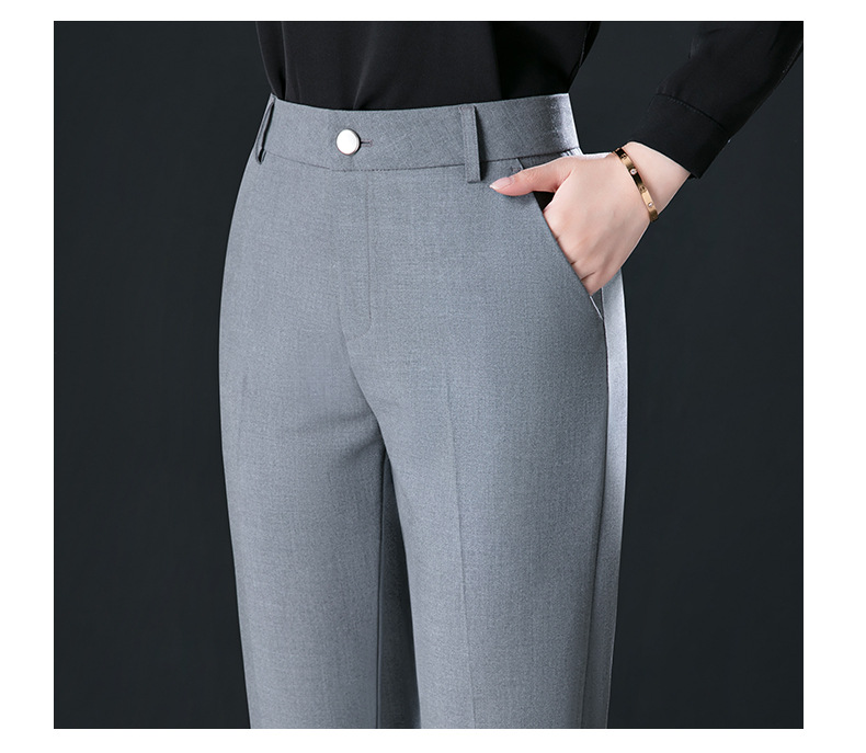 グレー パンツ ストレートシルエット美脚スラックス