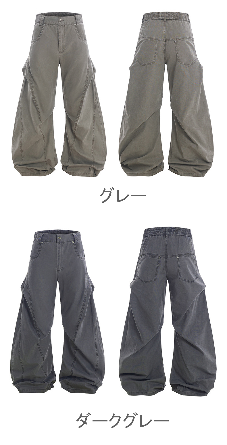 グレー パンツ 男女兼用ワーク風グレーワイドパンツ春夏秋新作