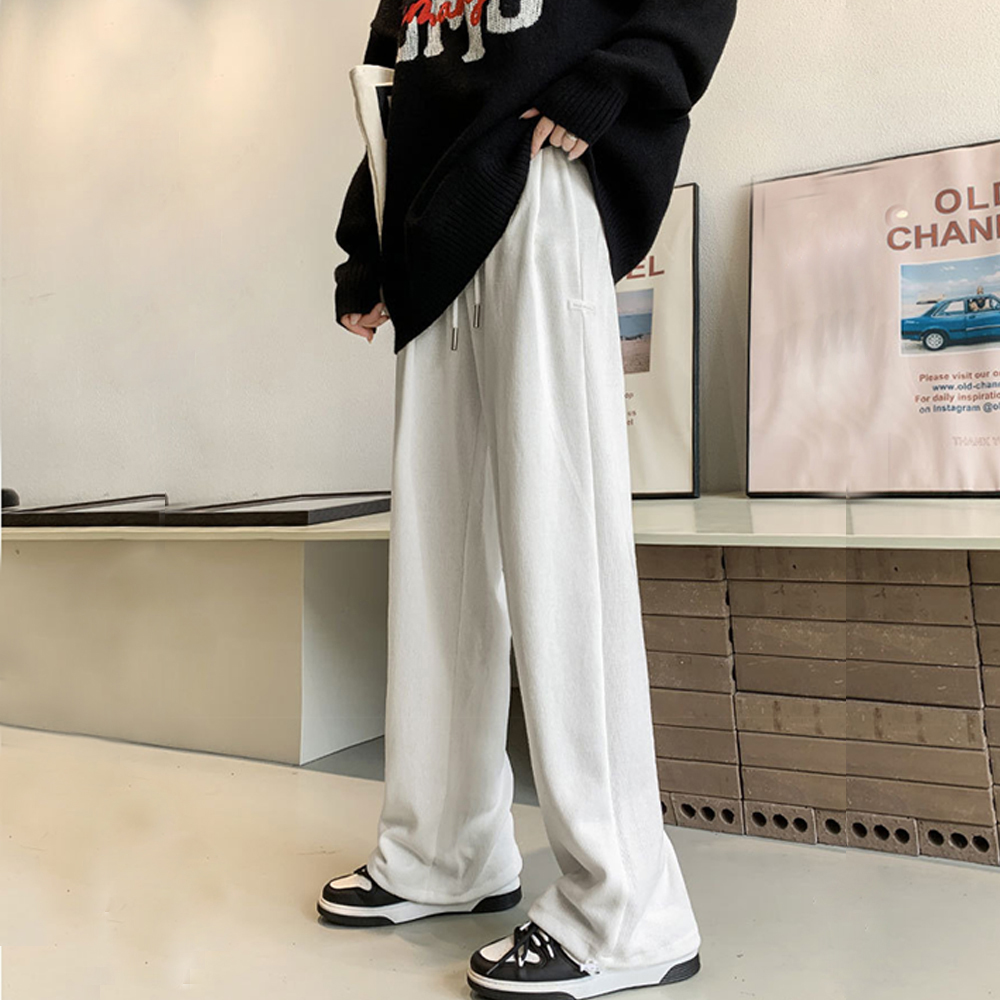 グレー パンツ グレー スウェットパンツ ワイド ウエストゴム 韓国風