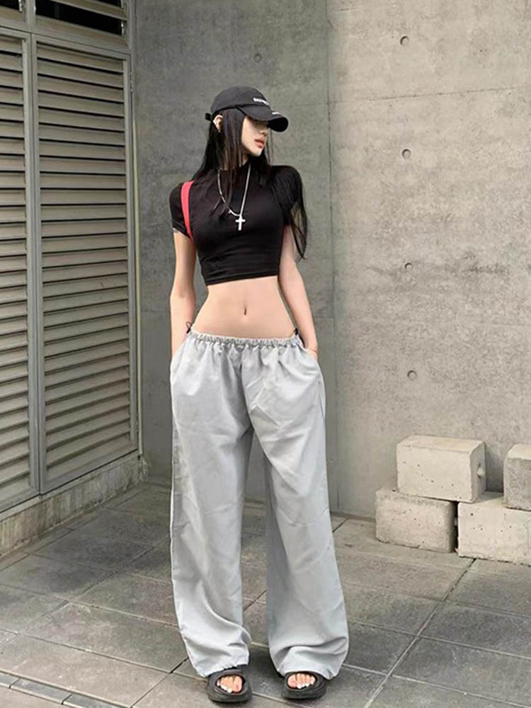 グレー パンツ ゆったりワイドシルエット裾広がりスウェットパンツ