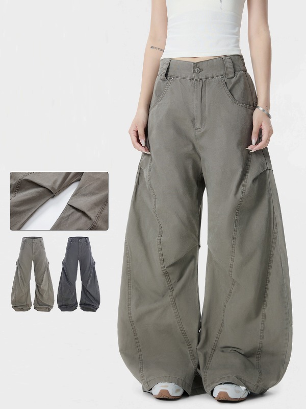 グレー パンツ 男女兼用ワーク風グレーワイドパンツ春夏秋新作