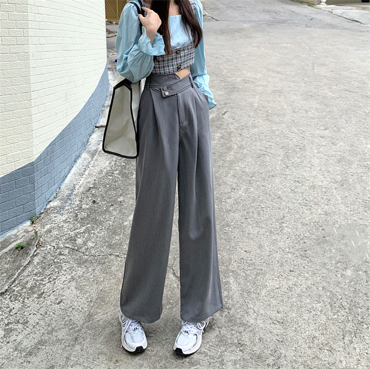 グレー パンツ 楽かわコーデ完成 ハイウエスト ゆったりグレーワイドパンツ