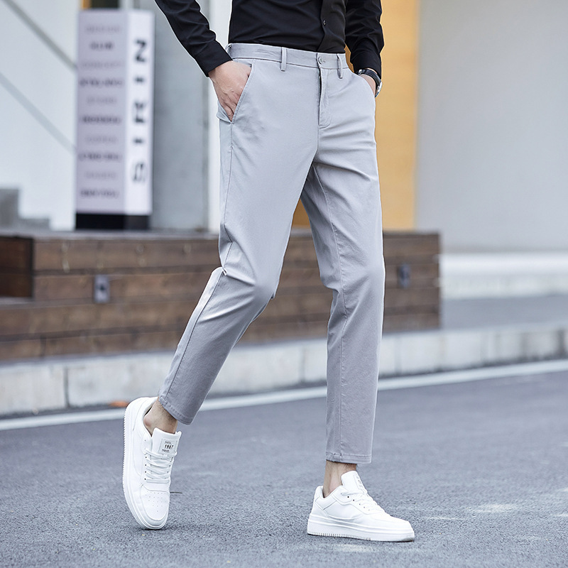 グレー パンツ すっきり美脚九分丈スラックス