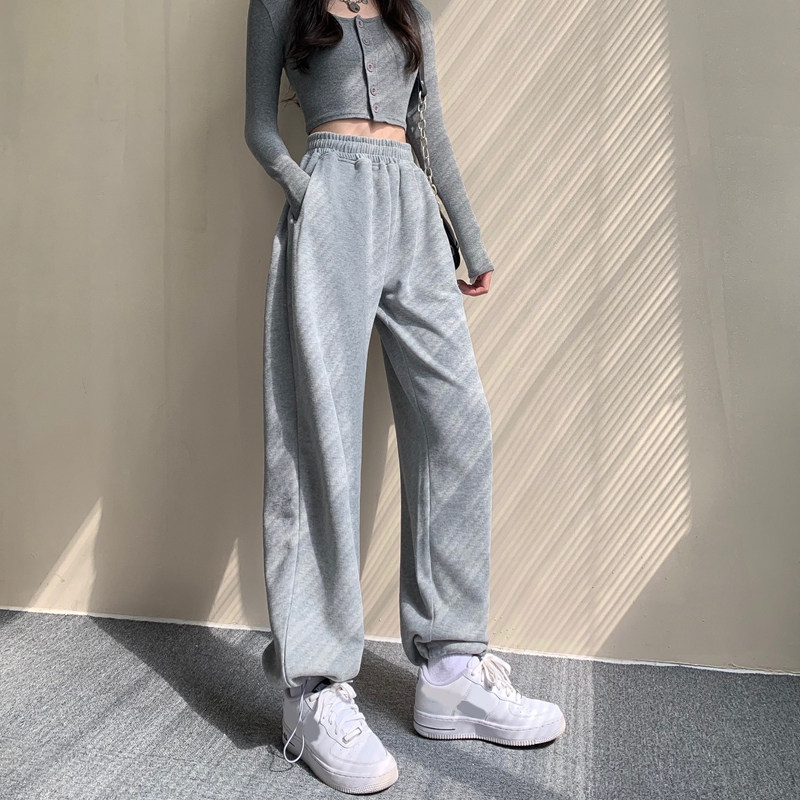 グレー パンツ ゆったりワイドシルエット裏起毛スウェットパンツ