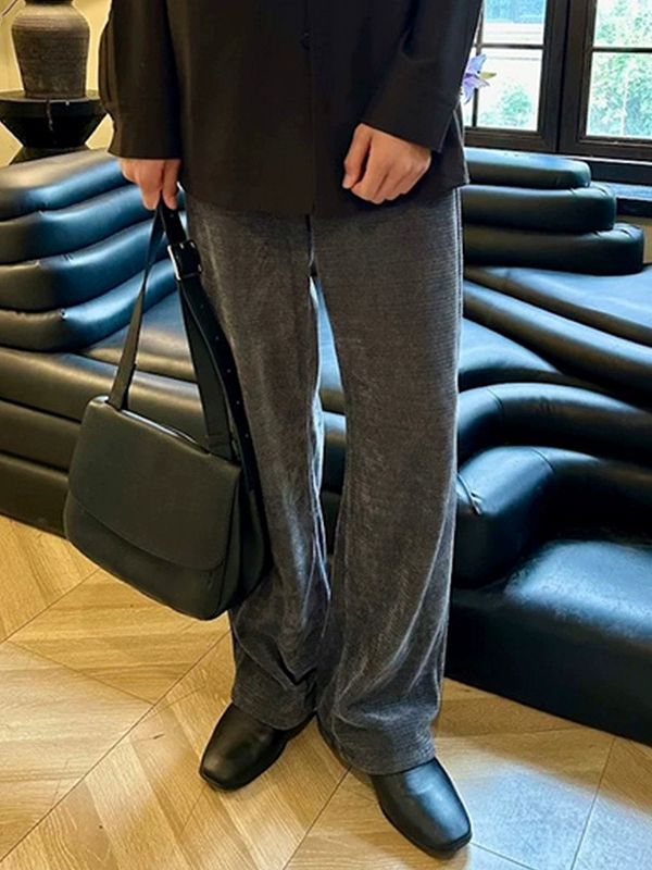 グレー パンツ グレー コーデュロイ ワイドパンツ 男女兼用 ゆったり