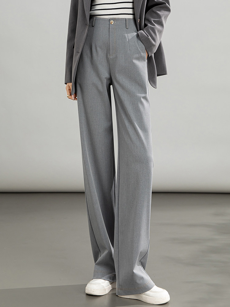 グレー パンツ センタープレス入りワイドシルエットスラックス