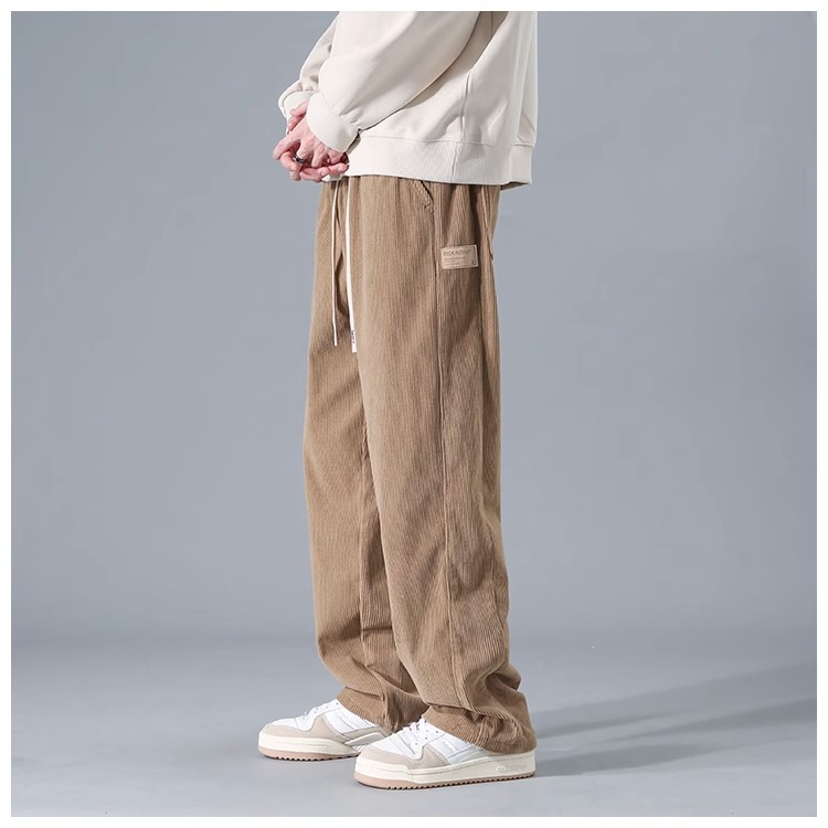 グレーパンツ 縦畝コーデュロイゆったり ワイドパンツ