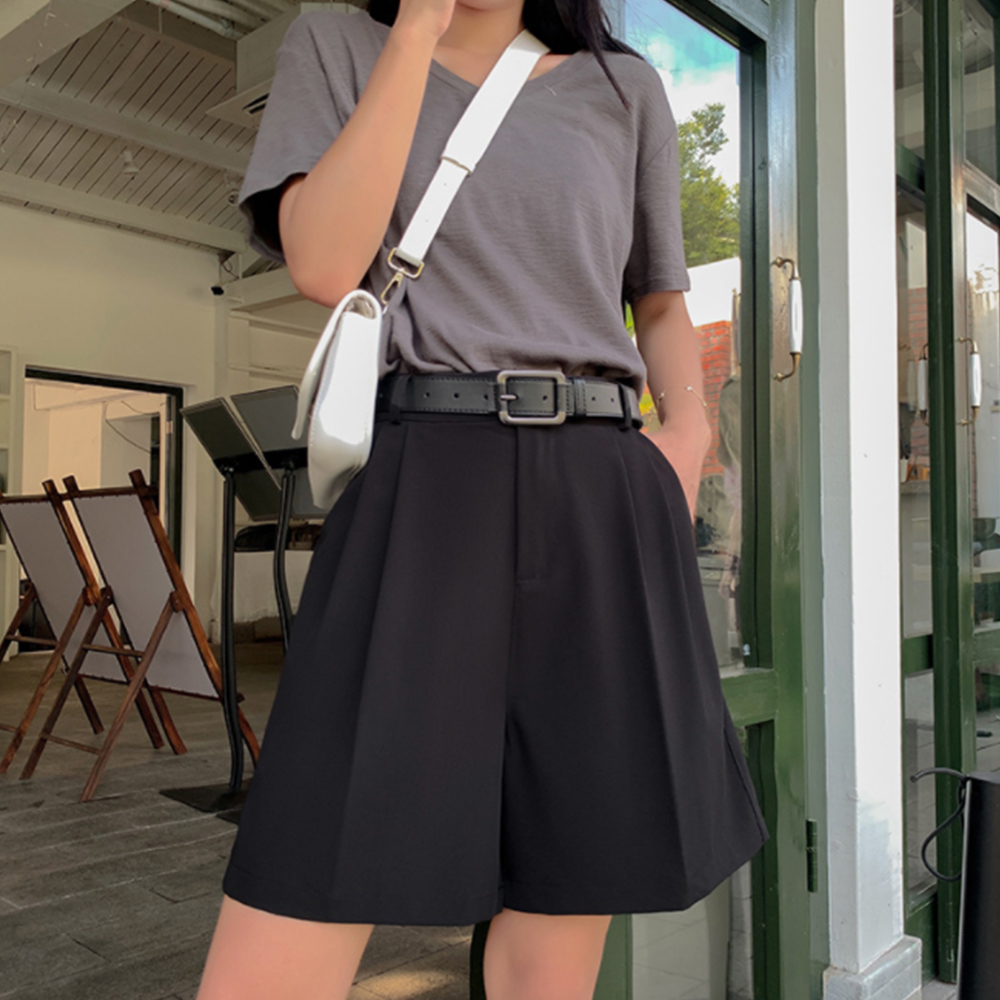 グレー パンツ グレー ワイドハーフパンツ レディース 夏用