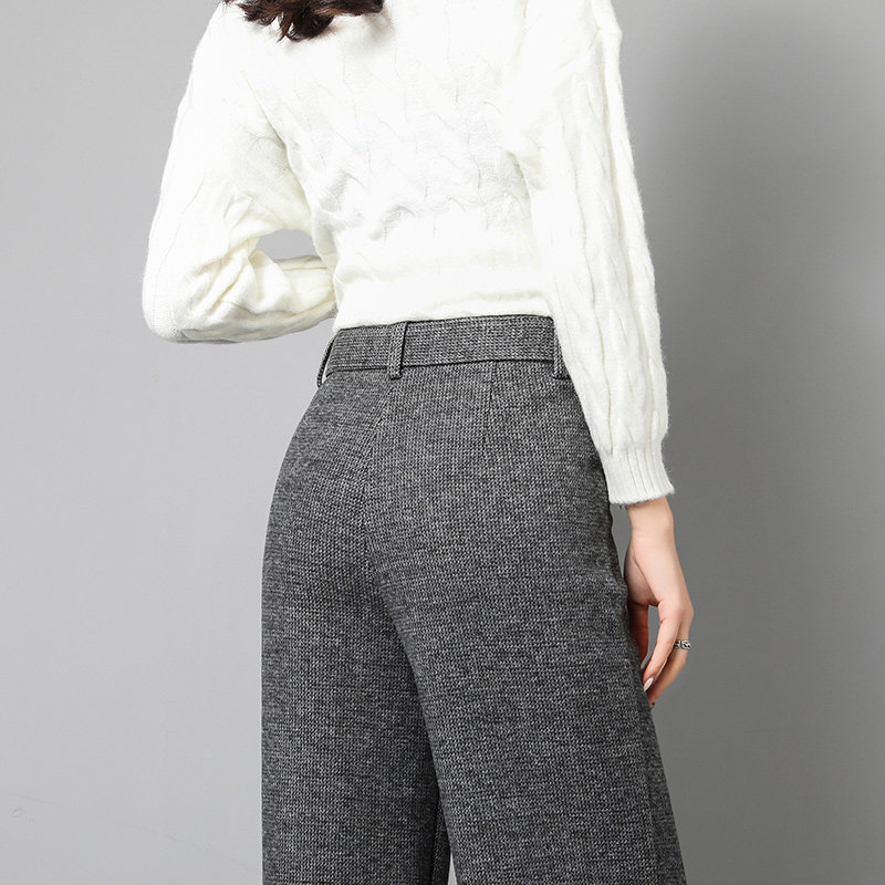 グレー パンツ ベルト付きワイドシルエットスラックス