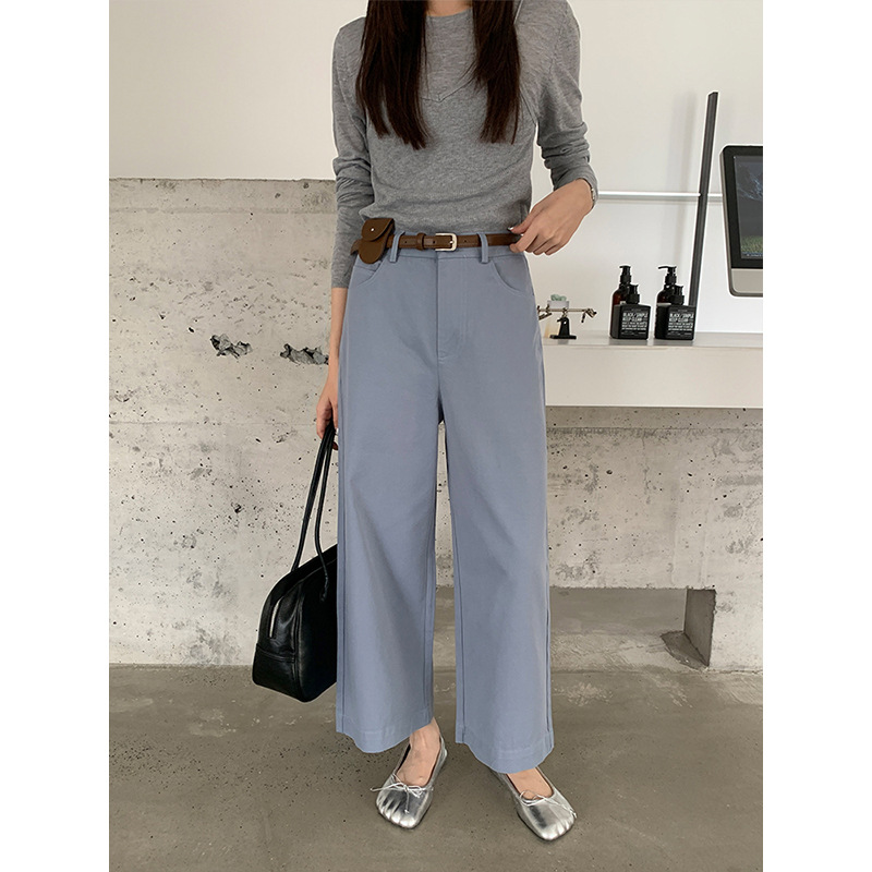 グレー パンツ ハイウエスト ゆったりワイドパンツ