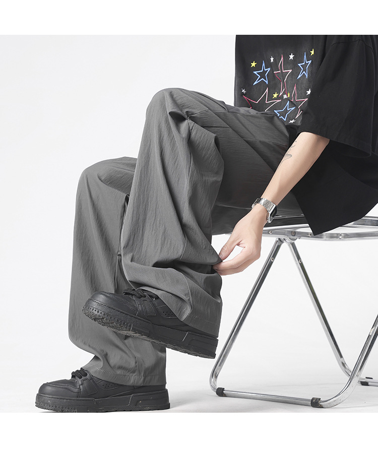 グレー パンツ しなやか風合いドレープワイドパンツ