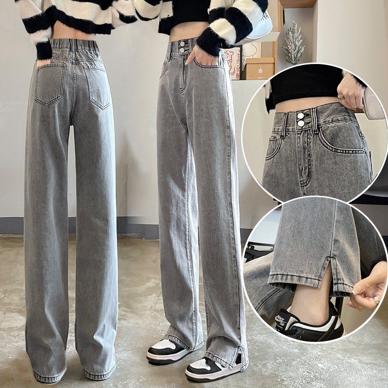 グレー パンツ ゆったりストレートデニム
