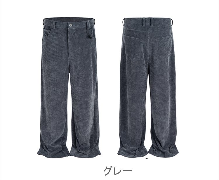 グレー パンツ グレー コーデュロイ ワイドパンツ 男女兼用 ゆったり