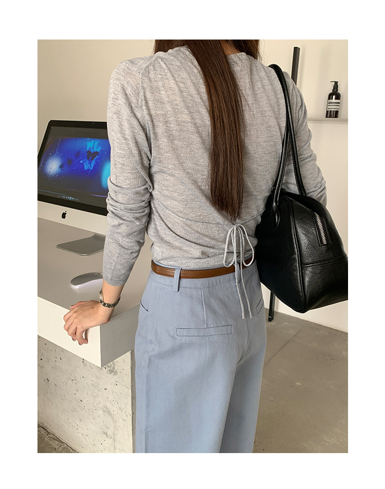 グレー パンツ ハイウエスト ゆったりワイドパンツ