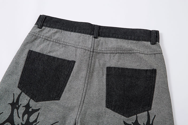 グレー パンツ グレー ワイドパンツ 刺繍柄 男女兼用 ストリート系 春秋 新作