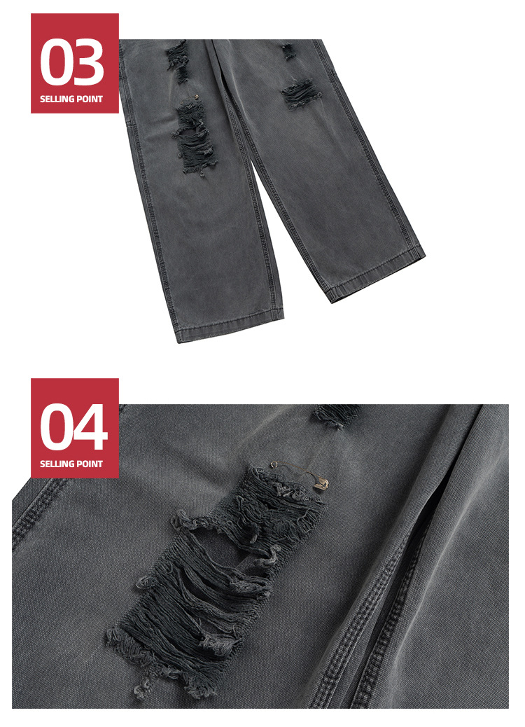 グレー パンツ グレー ダメージ加工 デニムパンツ 男女兼用 ワイド