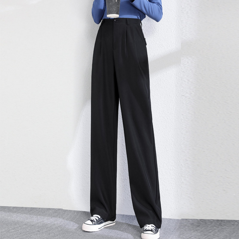 グレー パンツ センタープレス入りワイドシルエットスラックス