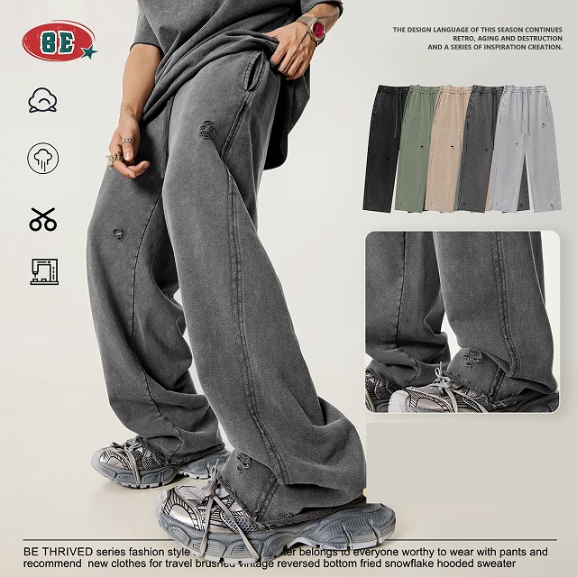 メンズ ヴィンテージ風 ワイドパンツ 男女兼用 ゆったり グレー パンツ 春秋