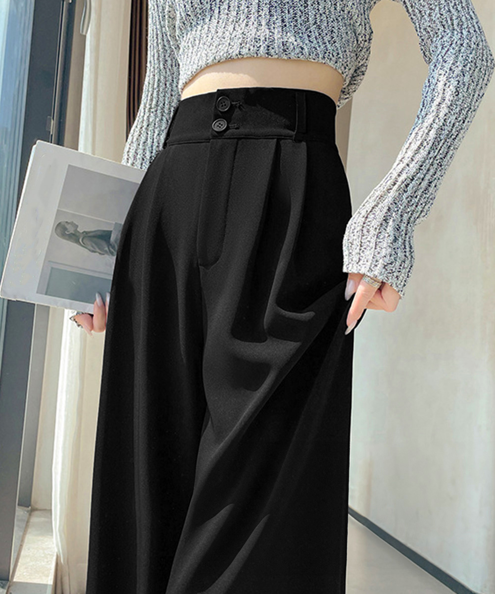 グレー パンツ グレー ツータック ワイドパンツ ハイウエスト スラックス