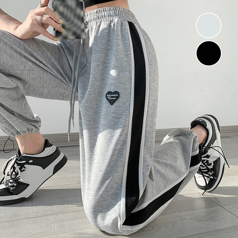 グレー パンツ グレー スウェットパンツ レディース ハート柄ロゴ
