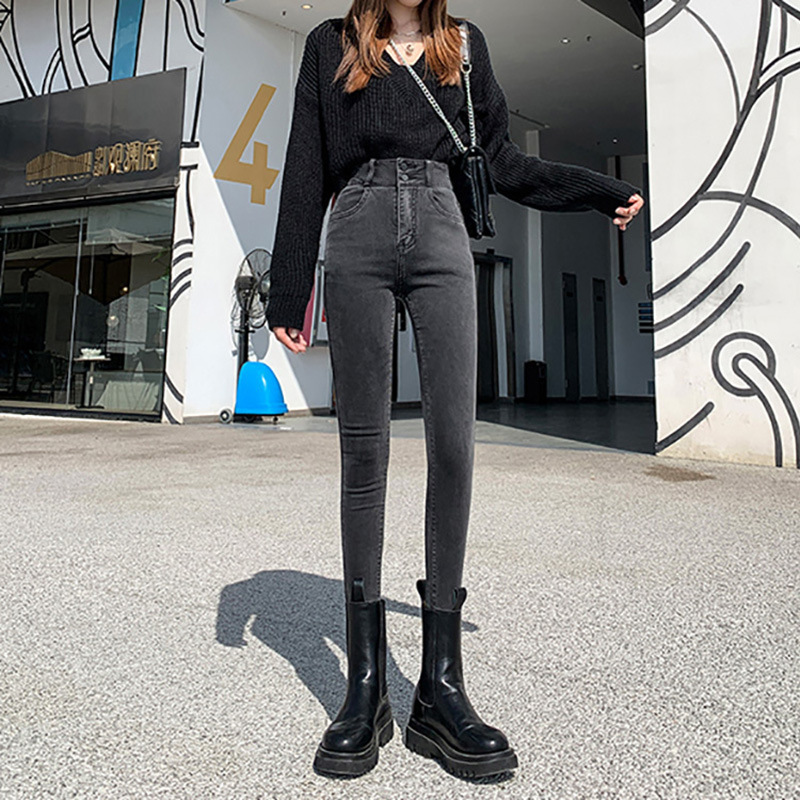 グレー パンツ すっきりシルエット ハイウエストパンツ