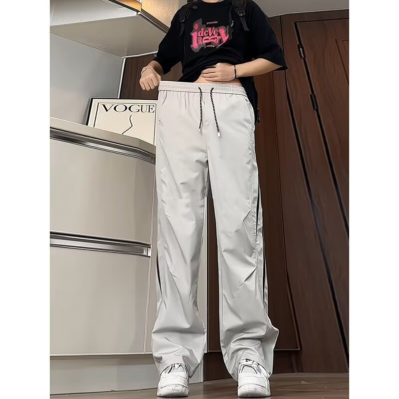 グレー パンツ サイドライン入りゆったりストレートスウェットパンツ