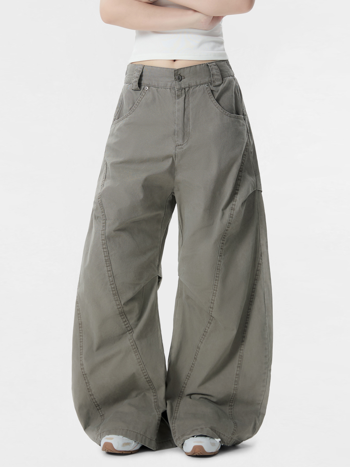 グレー パンツ 男女兼用ワーク風グレーワイドパンツ春夏秋新作