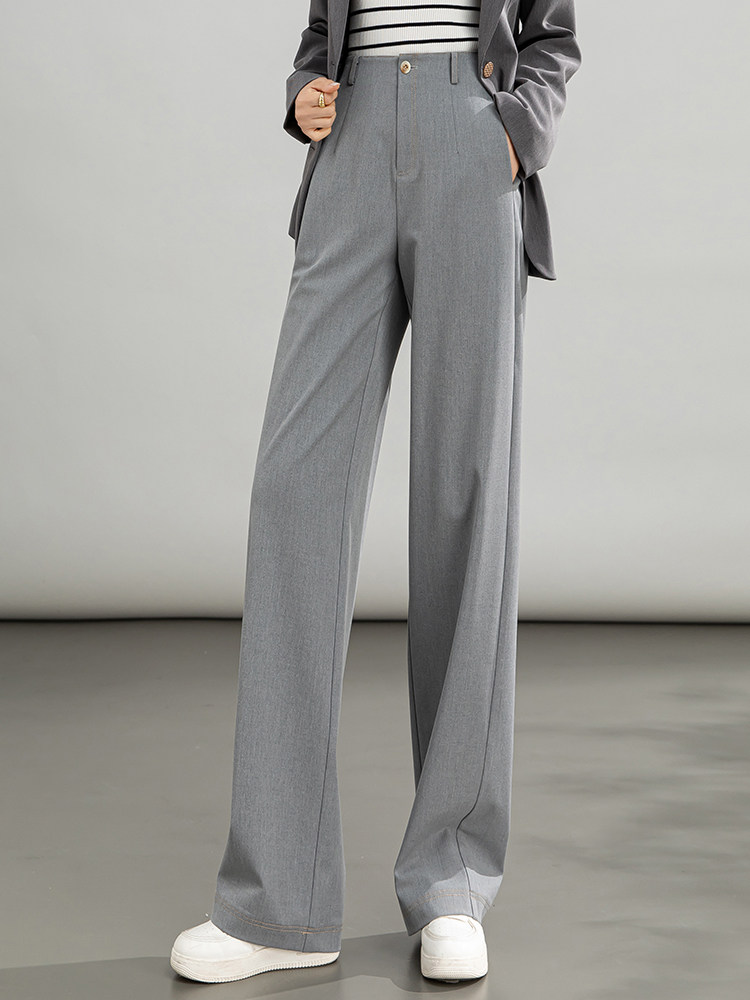 グレー パンツ センタープレス入りワイドシルエットスラックス