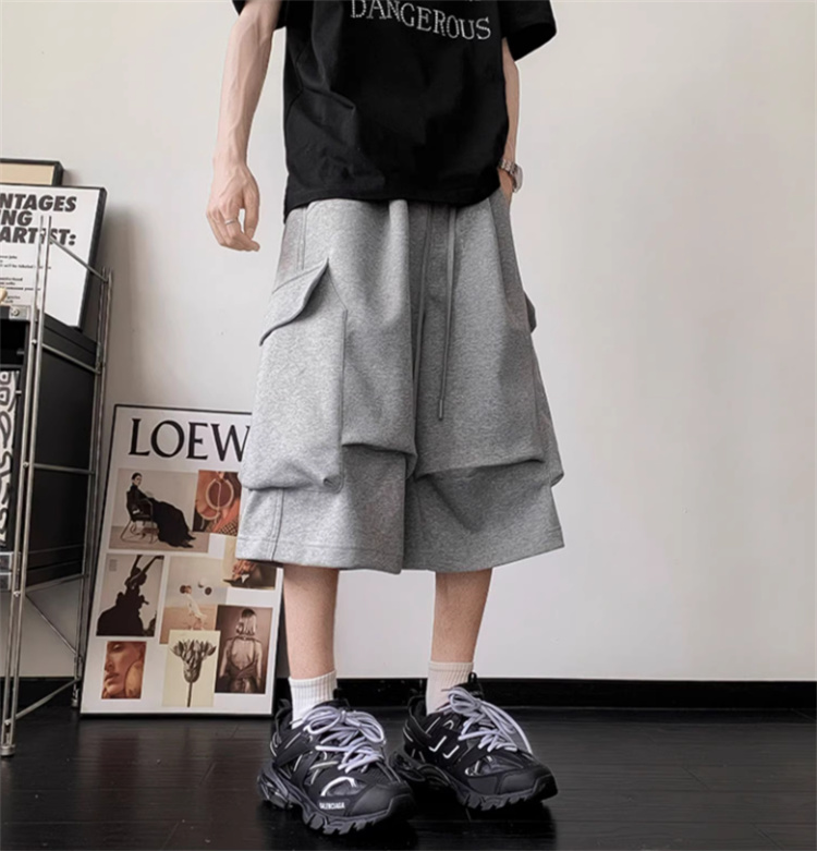 グレー パンツ 2025夏季 ゆったり七分丈 休日パンツ