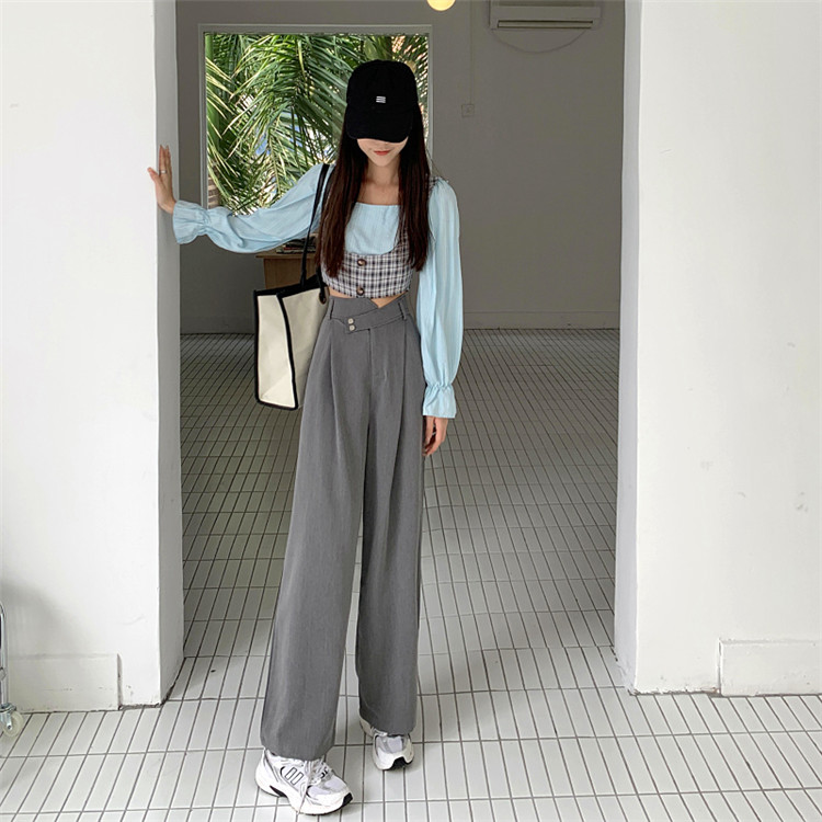 グレー パンツ 楽かわコーデ完成 ハイウエスト ゆったりグレーワイドパンツ