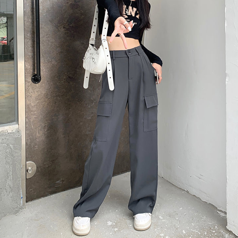 グレー パンツ グレー カーゴパンツ レディース ハイウエスト ゆったり