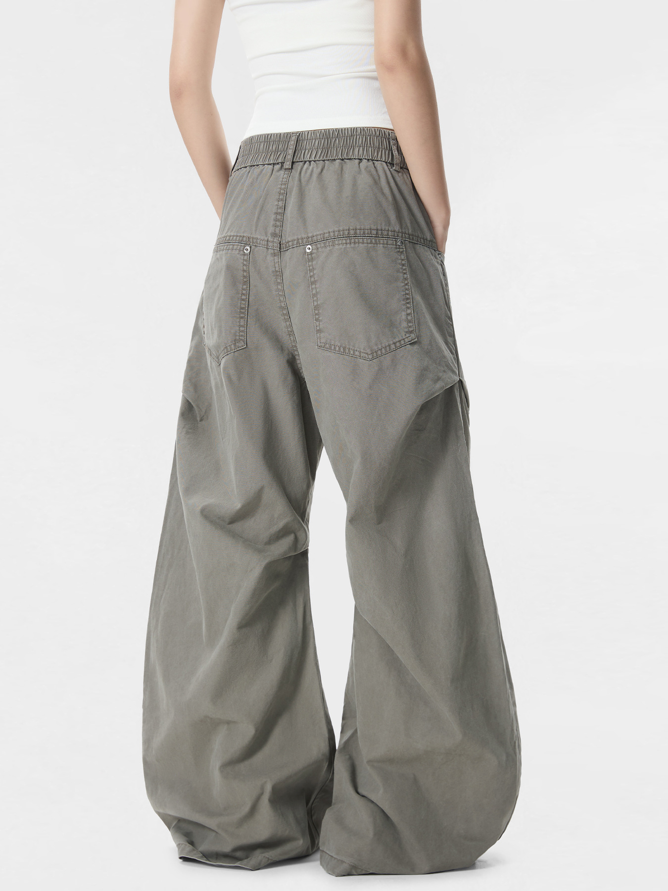 グレー パンツ 男女兼用ワーク風グレーワイドパンツ春夏秋新作
