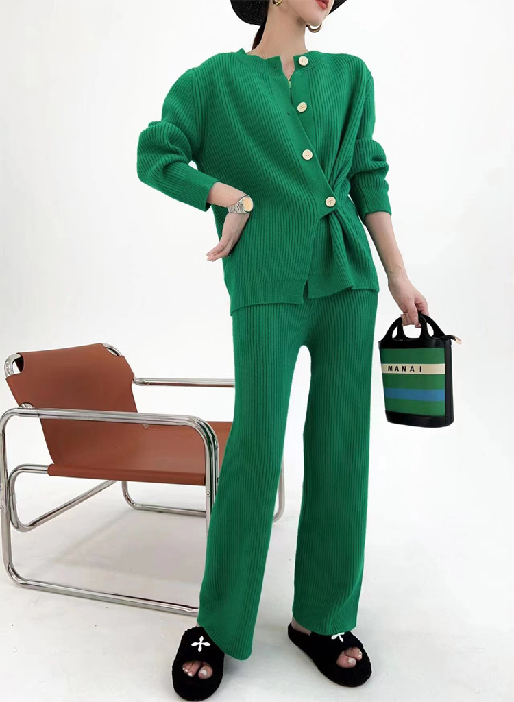 グレー パンツ グレー ニット カーディガン セット ワイド パンツ 柔らか