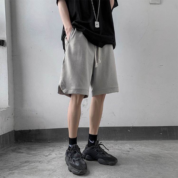 グレー パンツ 夏用薄手ゆったりワイドショートパンツ