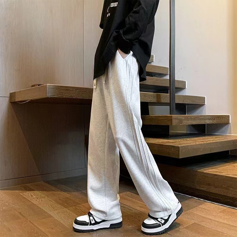 グレー パンツ ゆったりワイドシルエット裏起毛スウェットパンツ