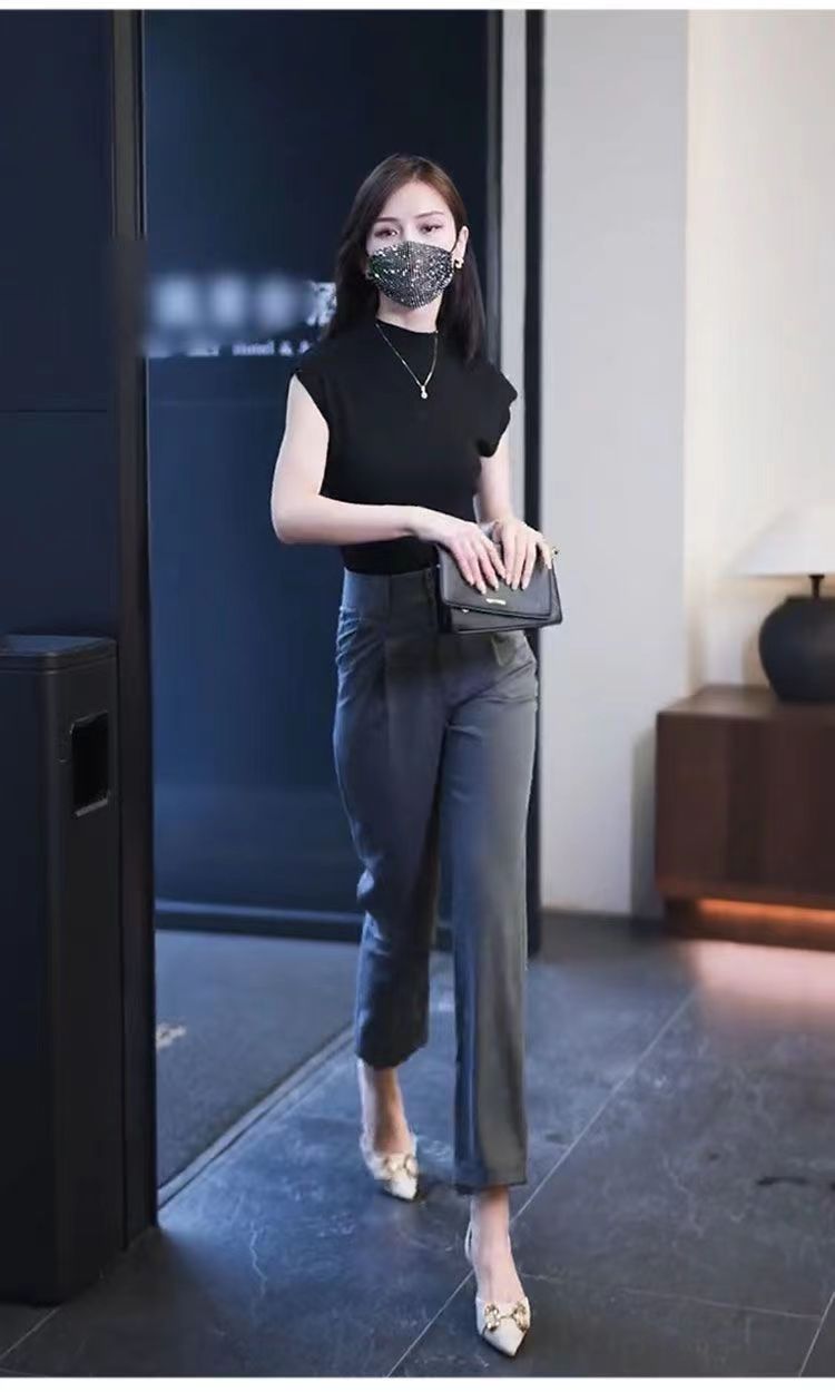 グレー パンツ ハイウエストフォーマルスラックス