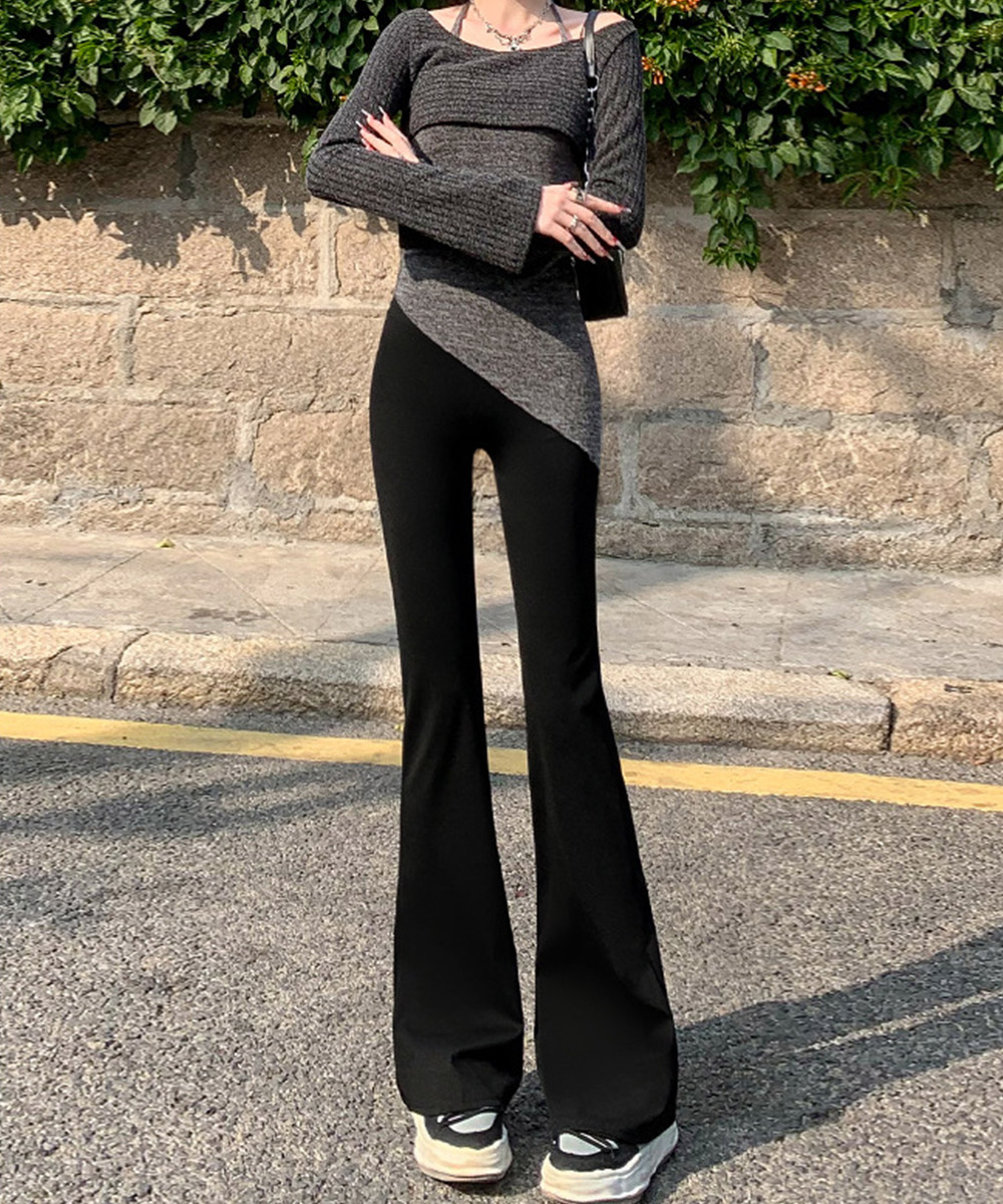 グレー パンツ グレー フレアパンツ レディース ヨガウェア 美脚