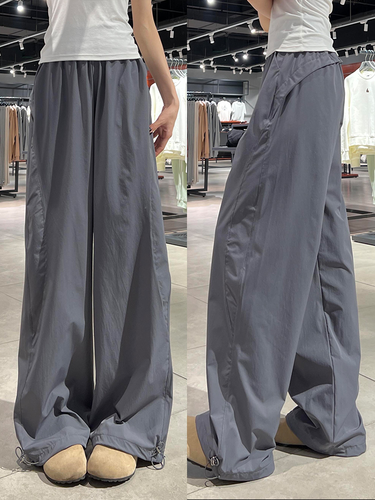 グレー パンツ 裾絞りゆったりロングパンツ