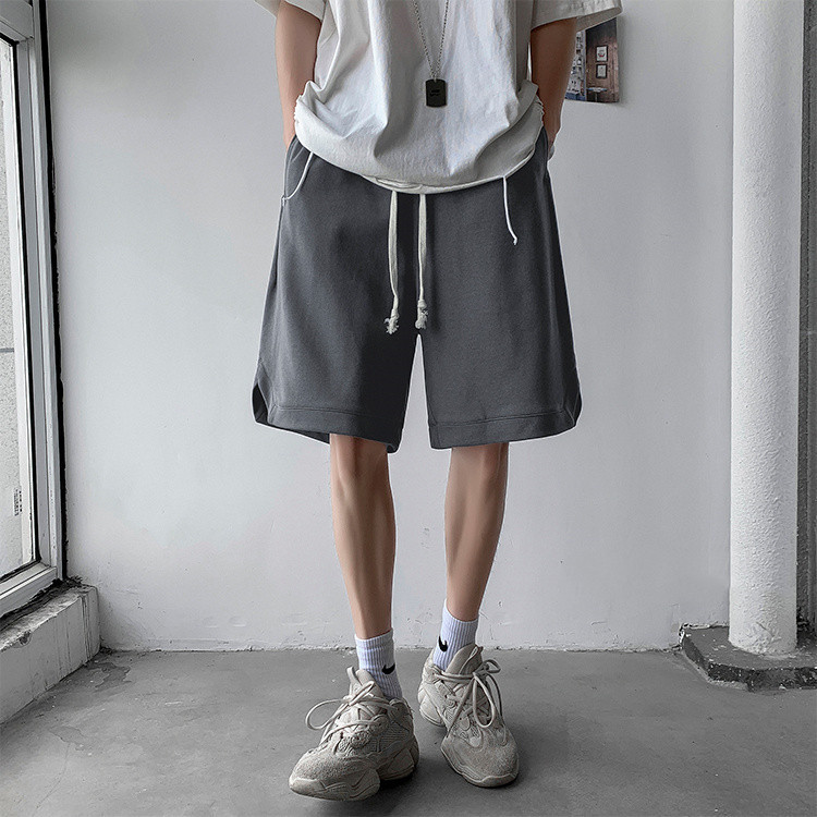 グレー パンツ 夏用薄手ゆったりワイドショートパンツ