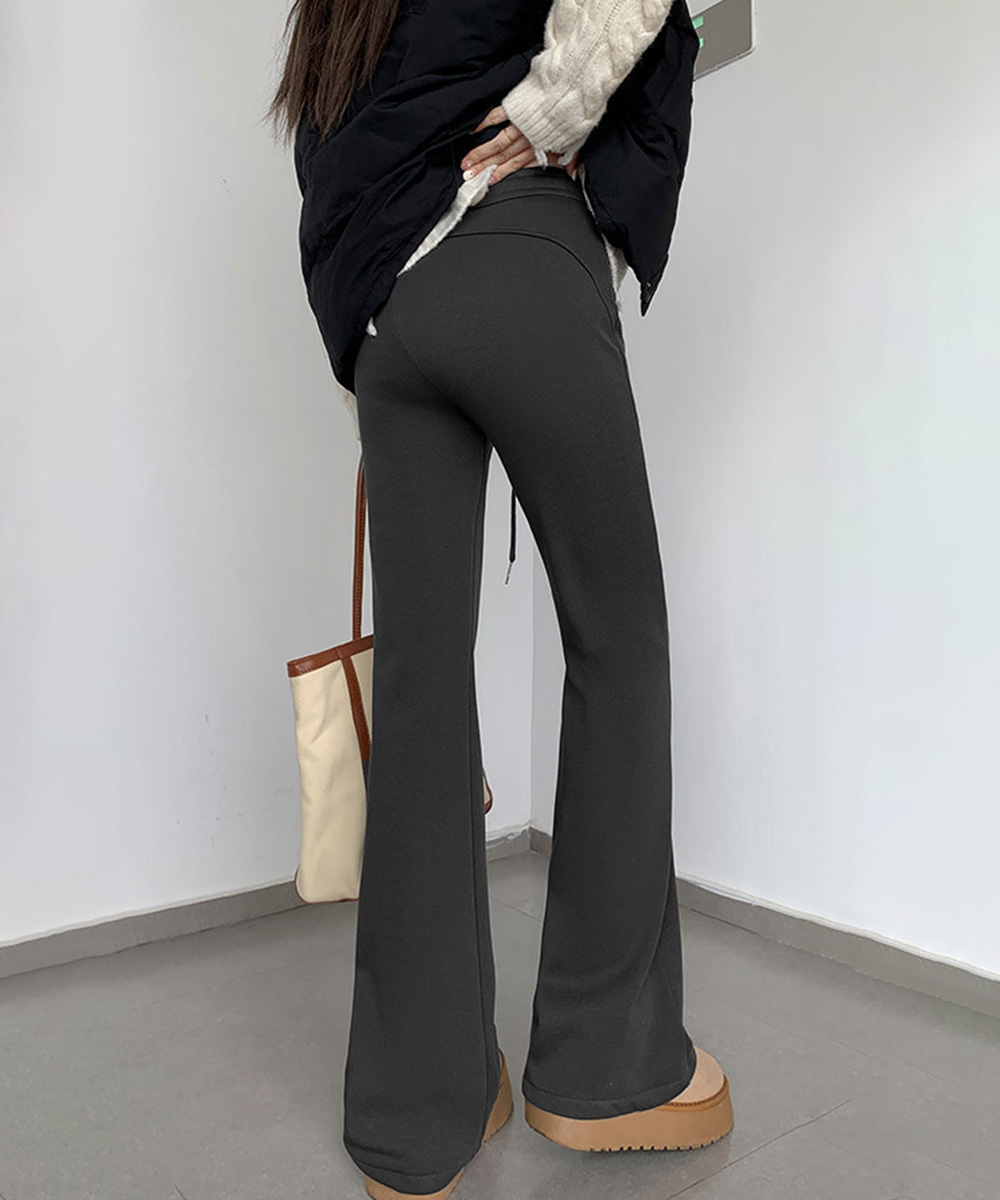 グレー パンツ 裏起毛フレアパンツ 美脚グレー スウェット