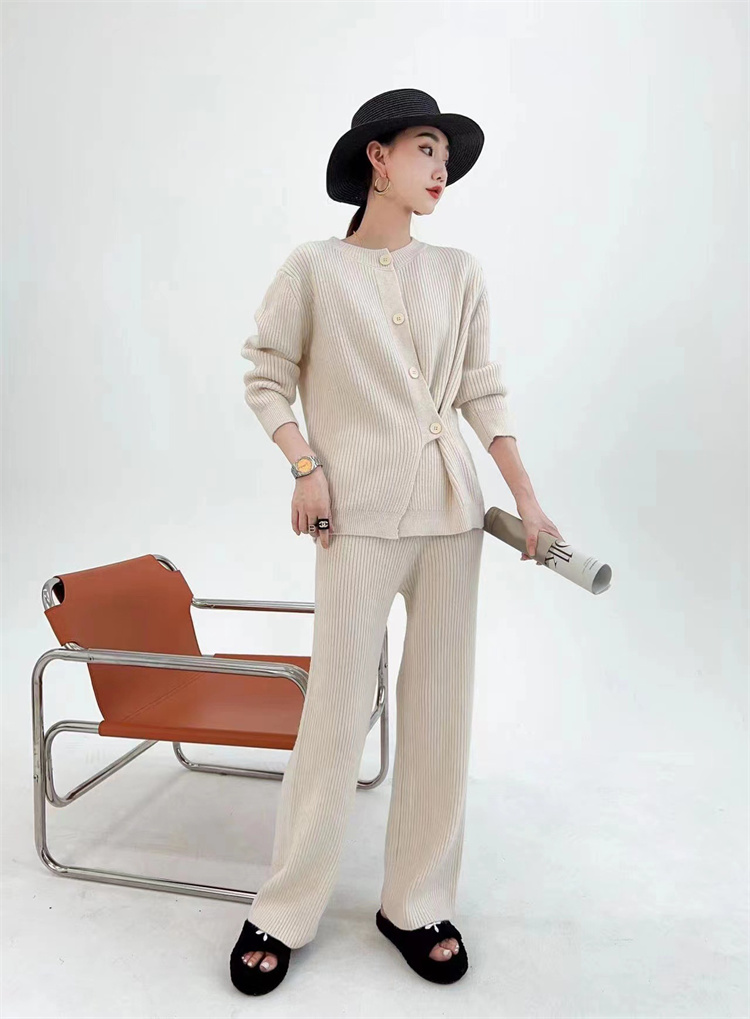 グレー パンツ グレー ニット カーディガン セット ワイド パンツ 柔らか