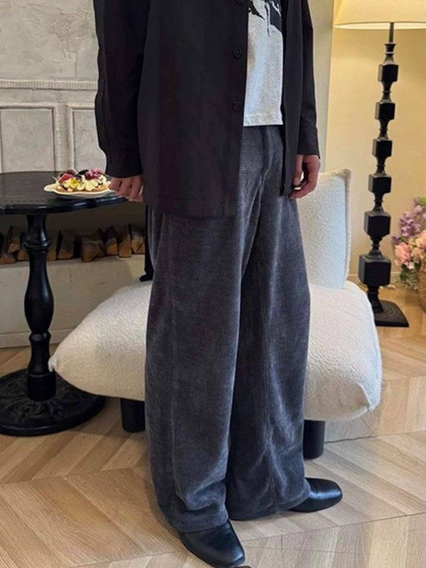 グレー パンツ グレー コーデュロイ ワイドパンツ 男女兼用 ゆったり