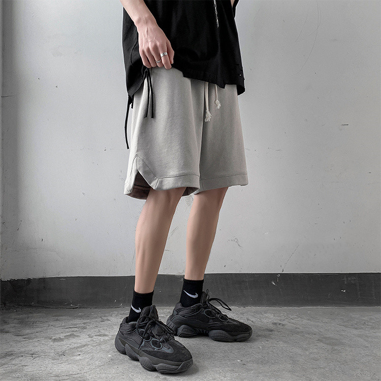 グレー パンツ 夏用薄手ゆったりワイドショートパンツ