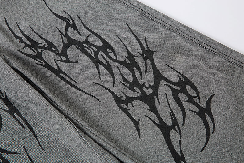 グレー パンツ グレー ワイドパンツ 刺繍柄 男女兼用 ストリート系 春秋 新作