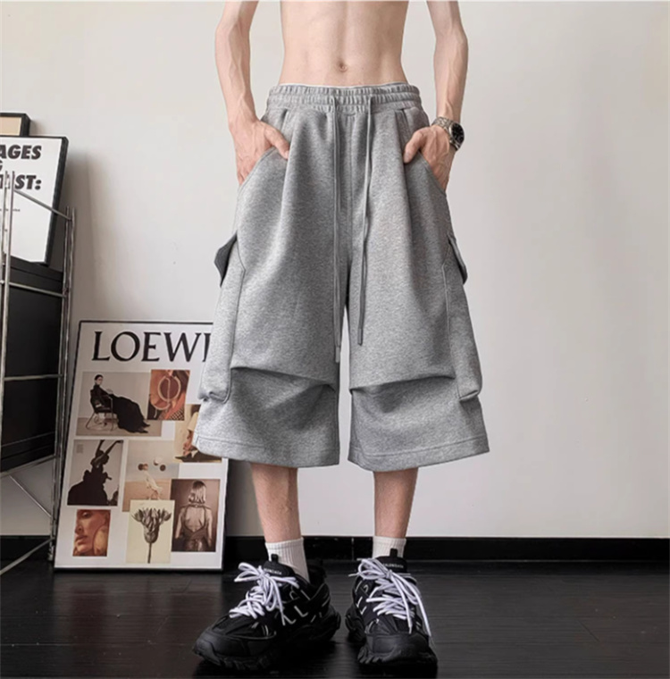 グレー パンツ 2025夏季 ゆったり七分丈 休日パンツ