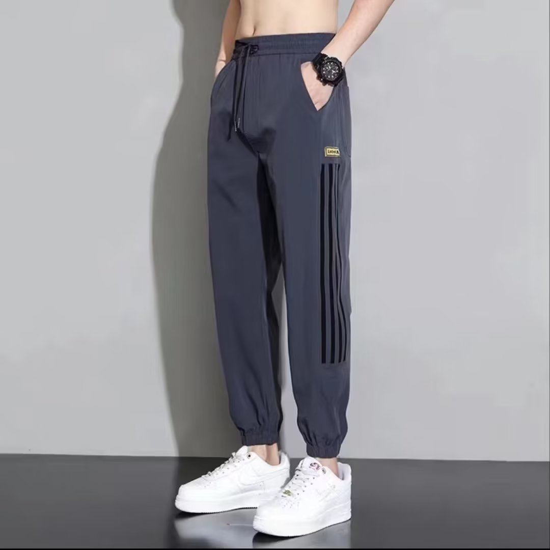 グレー パンツ サイドライン入りジョガータイプ運動着用スウェットボトムス