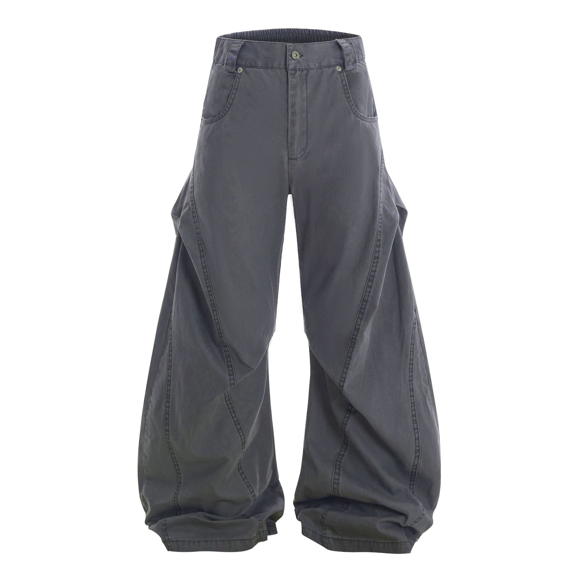 グレー パンツ 男女兼用ワーク風グレーワイドパンツ春夏秋新作