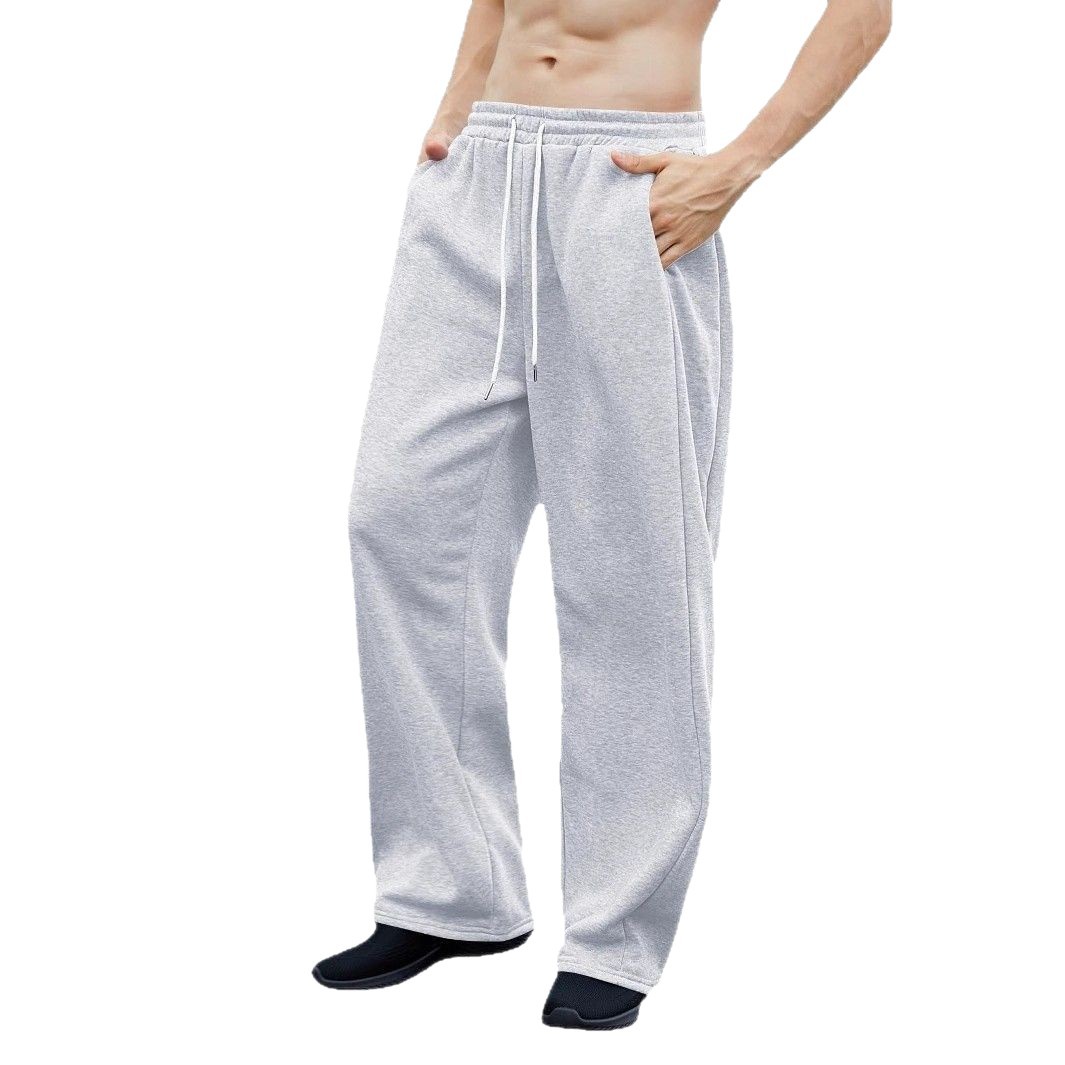 グレーパンツ 裏起毛ゆったりストレート紐付き部屋着ボトムス　スウェット